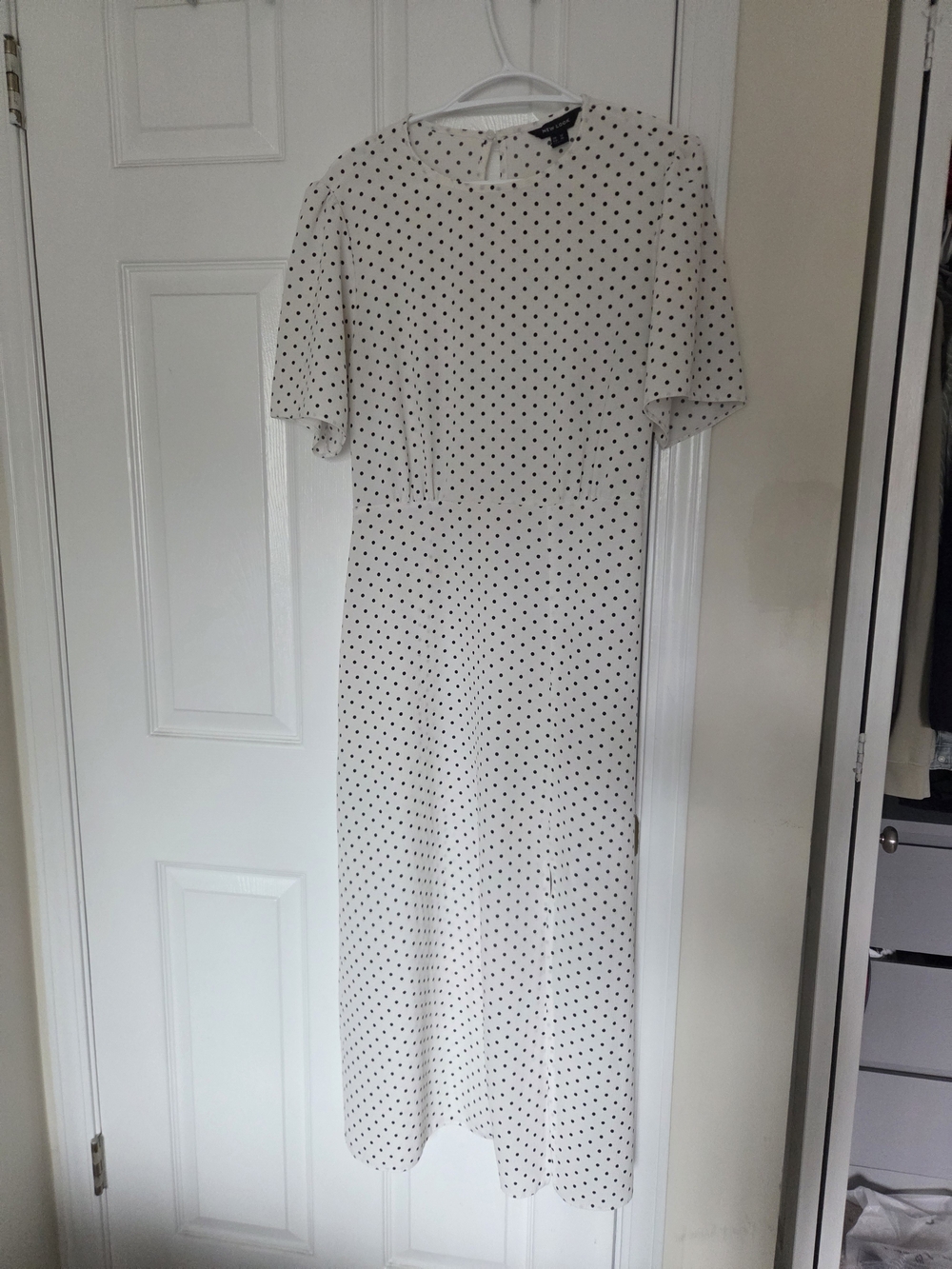 New Look White Maxi Dress with Black Polka Dots